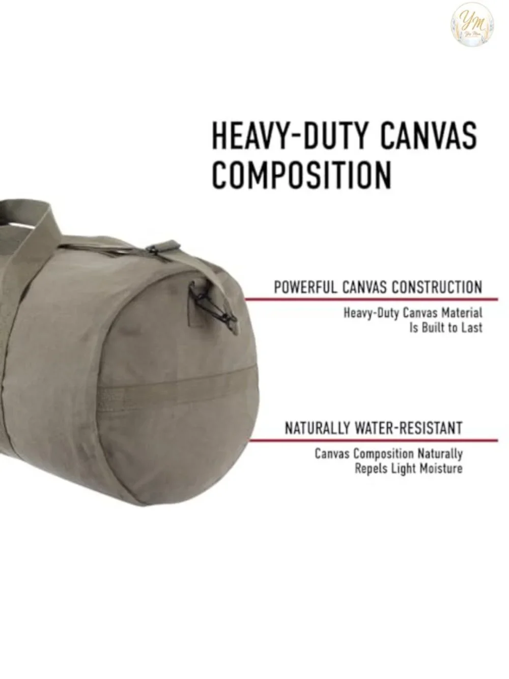 Heavyweight Canvas Duffle Bag - Adjustable Strap Travel Gym Equipment